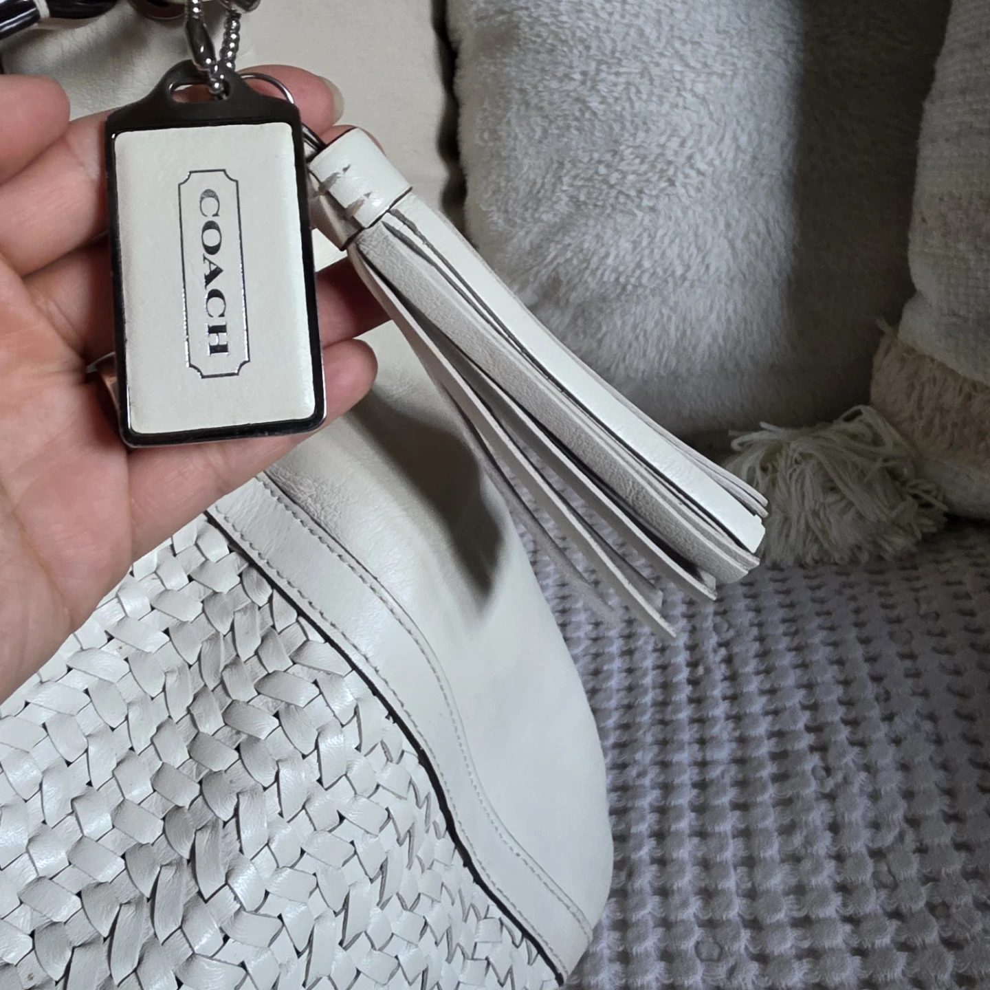 Vintage Coach Cream Leather Woven Hobo Bag - photo 2