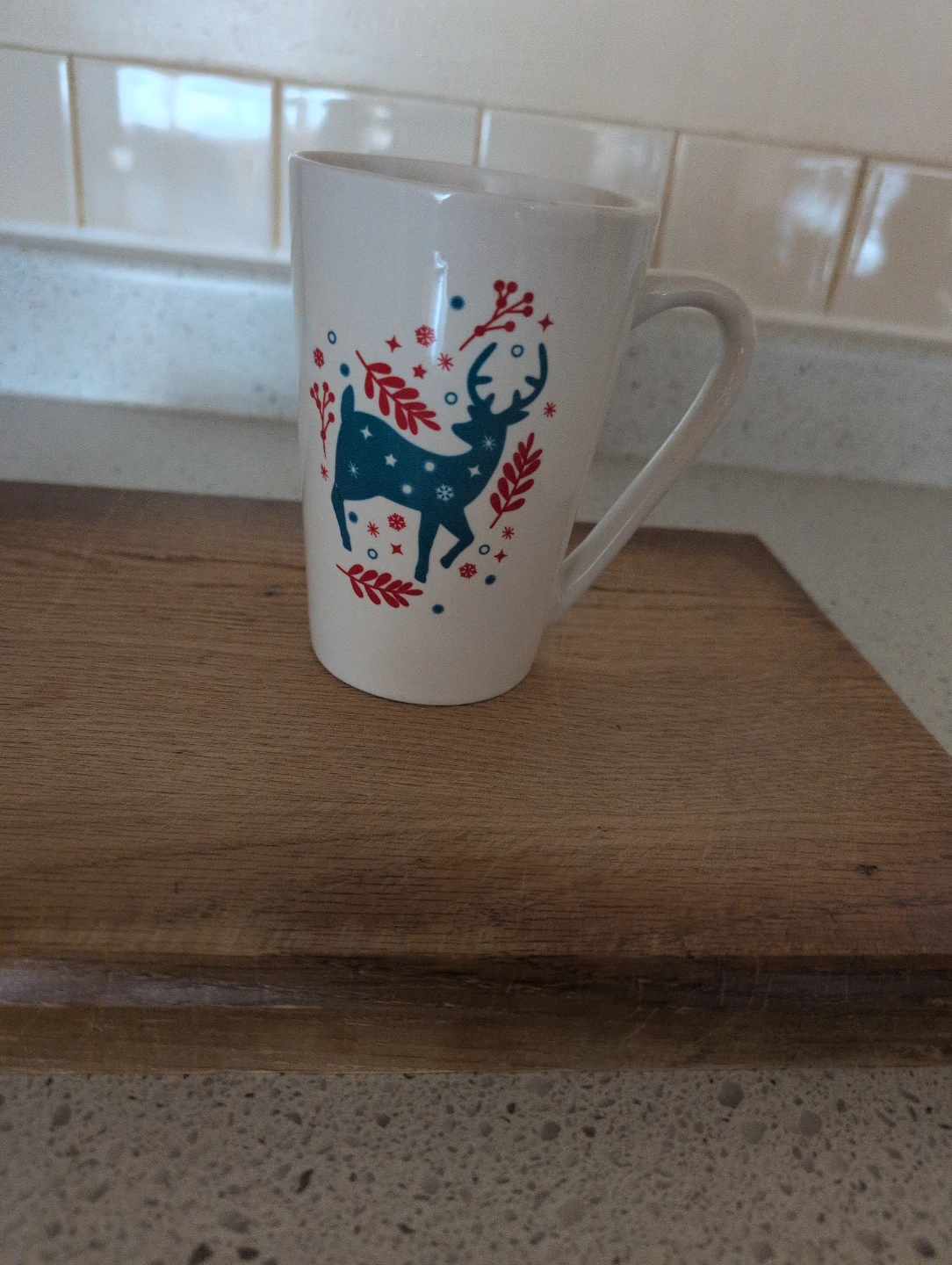 White Ceramic Christmas Mug with Deer Design