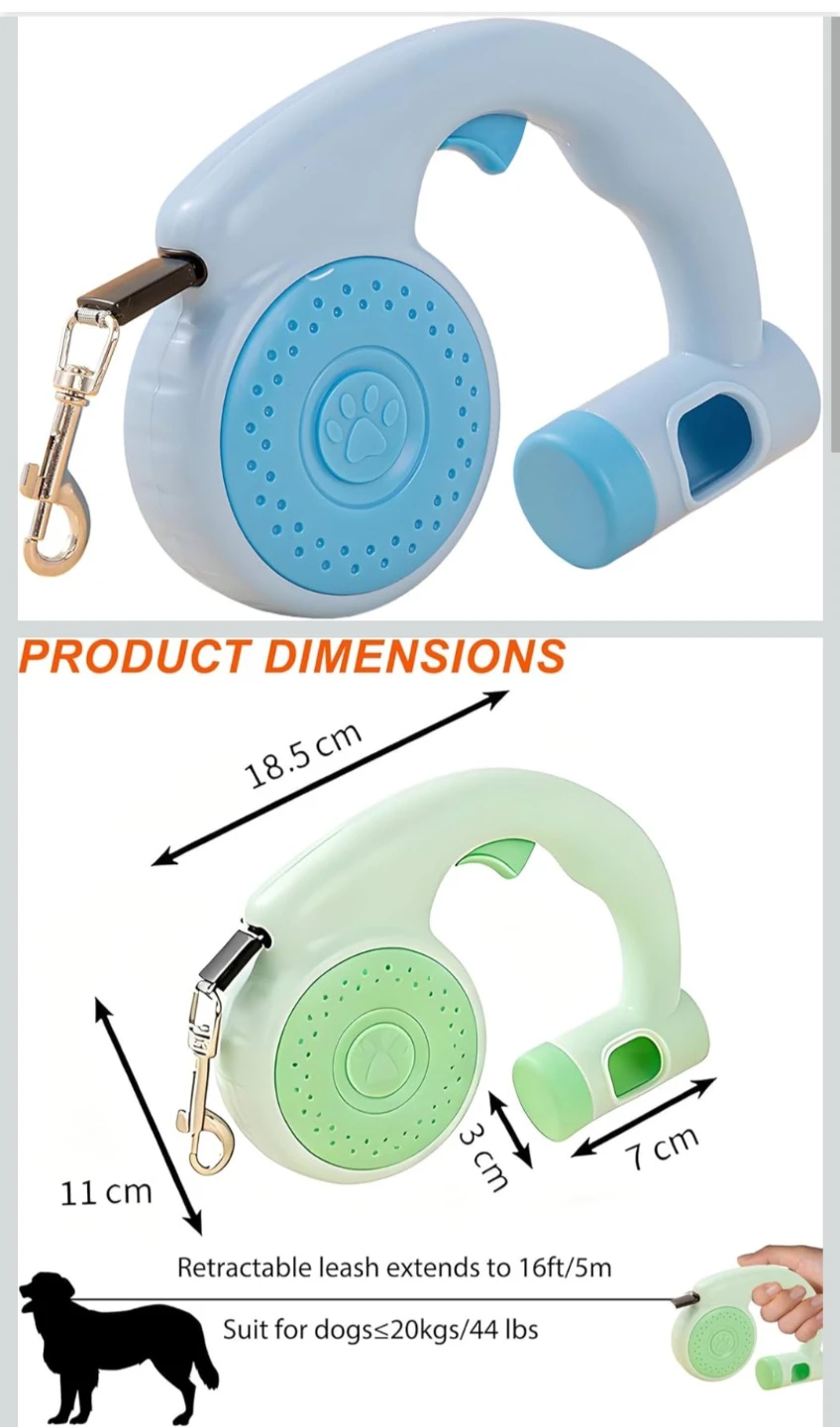 Retractable Dog Leash with Waste Bag Dispenser