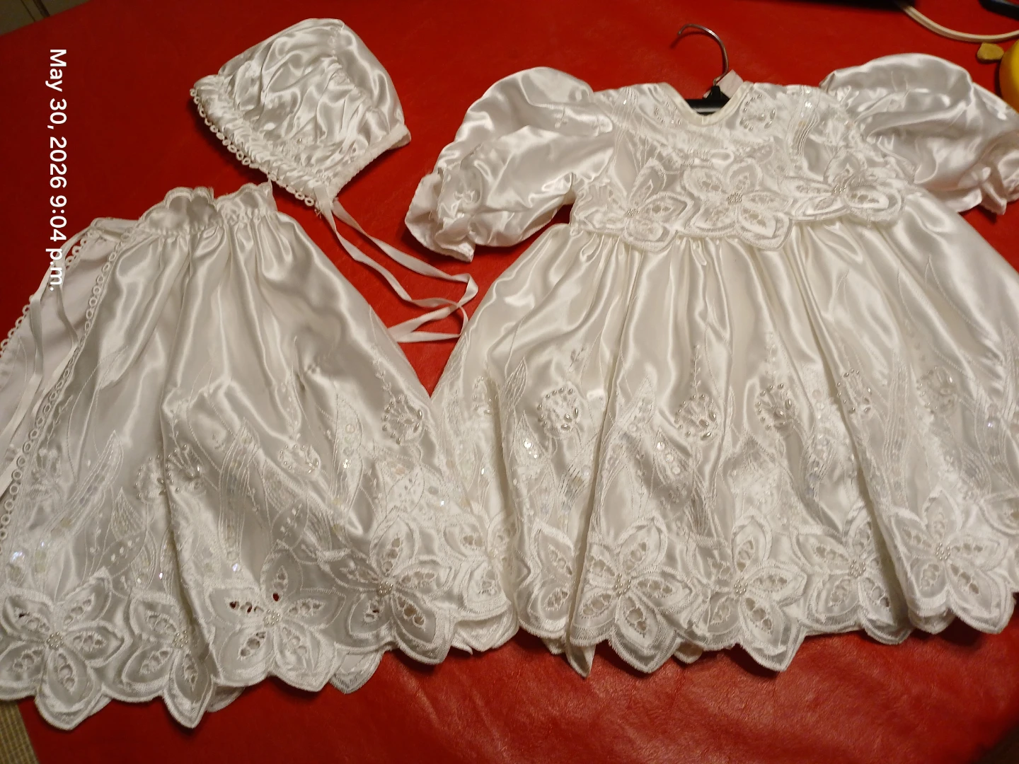 New-Luxury Satin beaded pearl Baptism Christining dress gown
