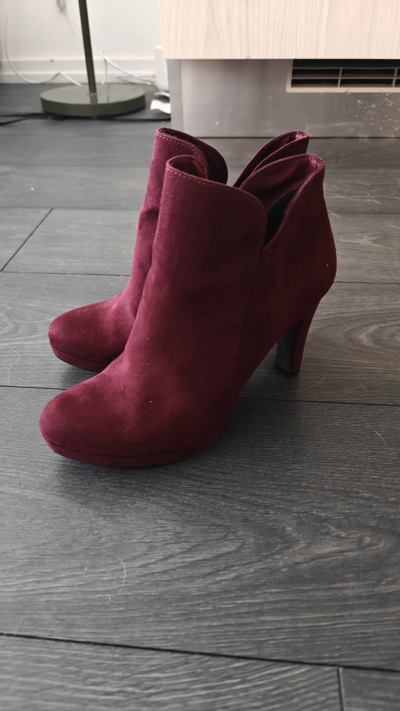 Burgundy Suede Heeled Ankle Boots
