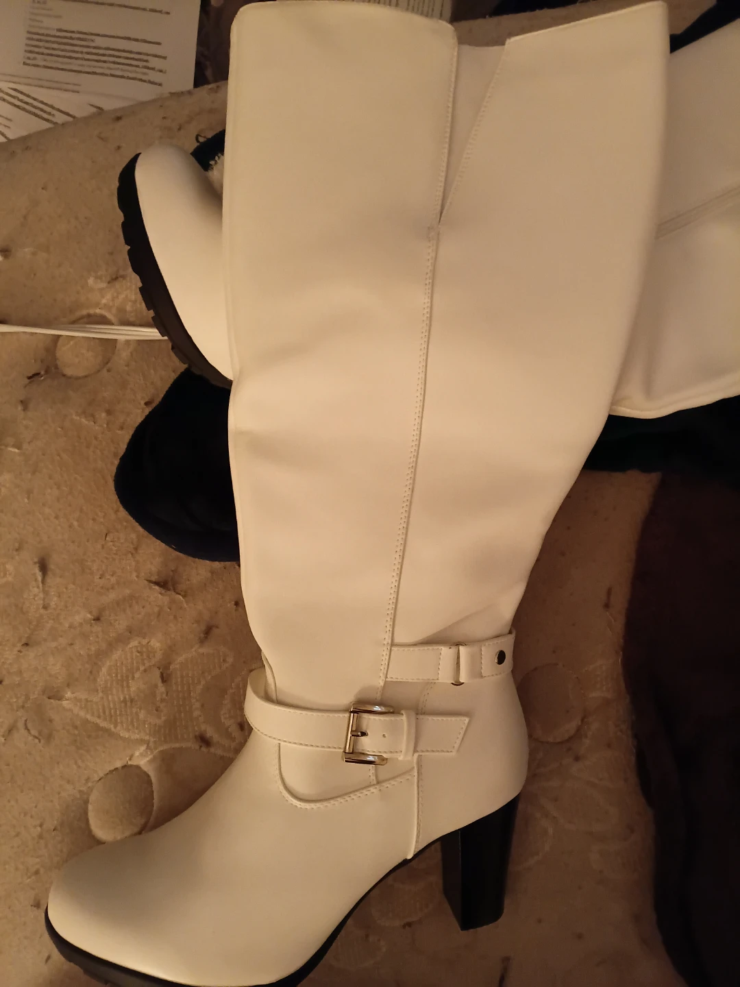 White Knee-High Boots with Buckle Detail