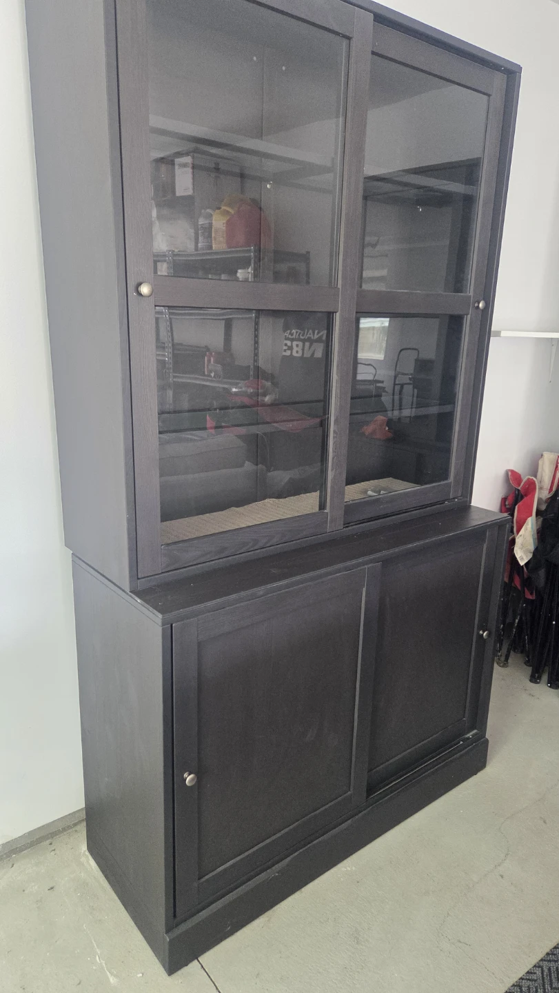 Dark Wood Display Cabinet with Glass Doors