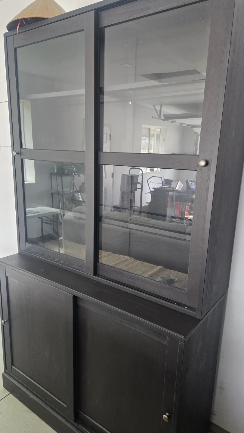 Dark Wood Display Cabinet with Glass Doors - photo 2