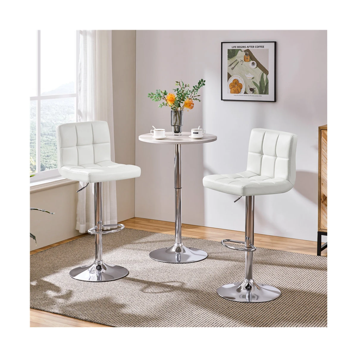 Set of 3** White Adjustable Bar Stools