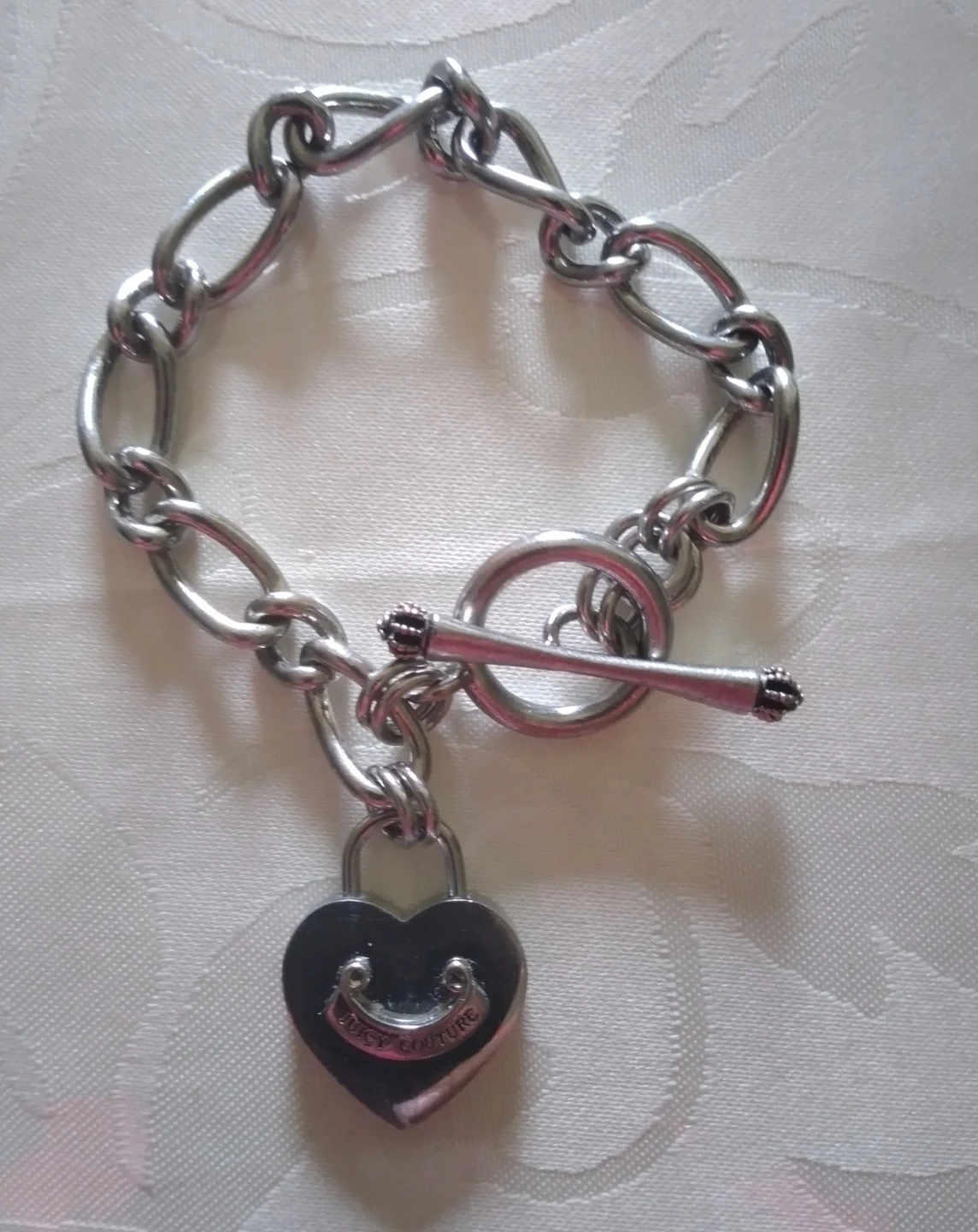 Juicy Couture Silver tone Heart Lock Charm Bracelet