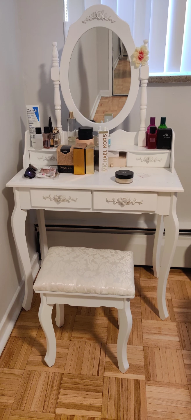 White Vanity Table with Mirror and Stool - photo 4