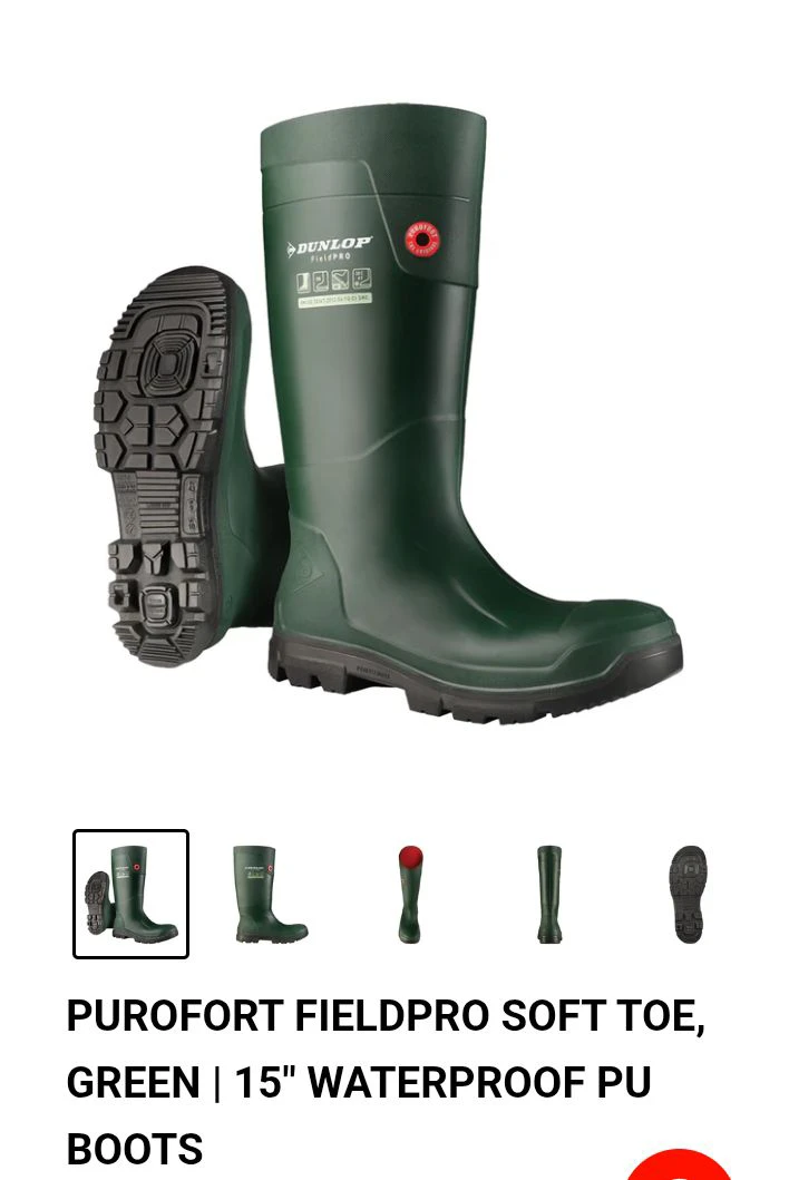 Dunlop Purofort Fieldpro Soft Toe Green Waterproof PU Boots