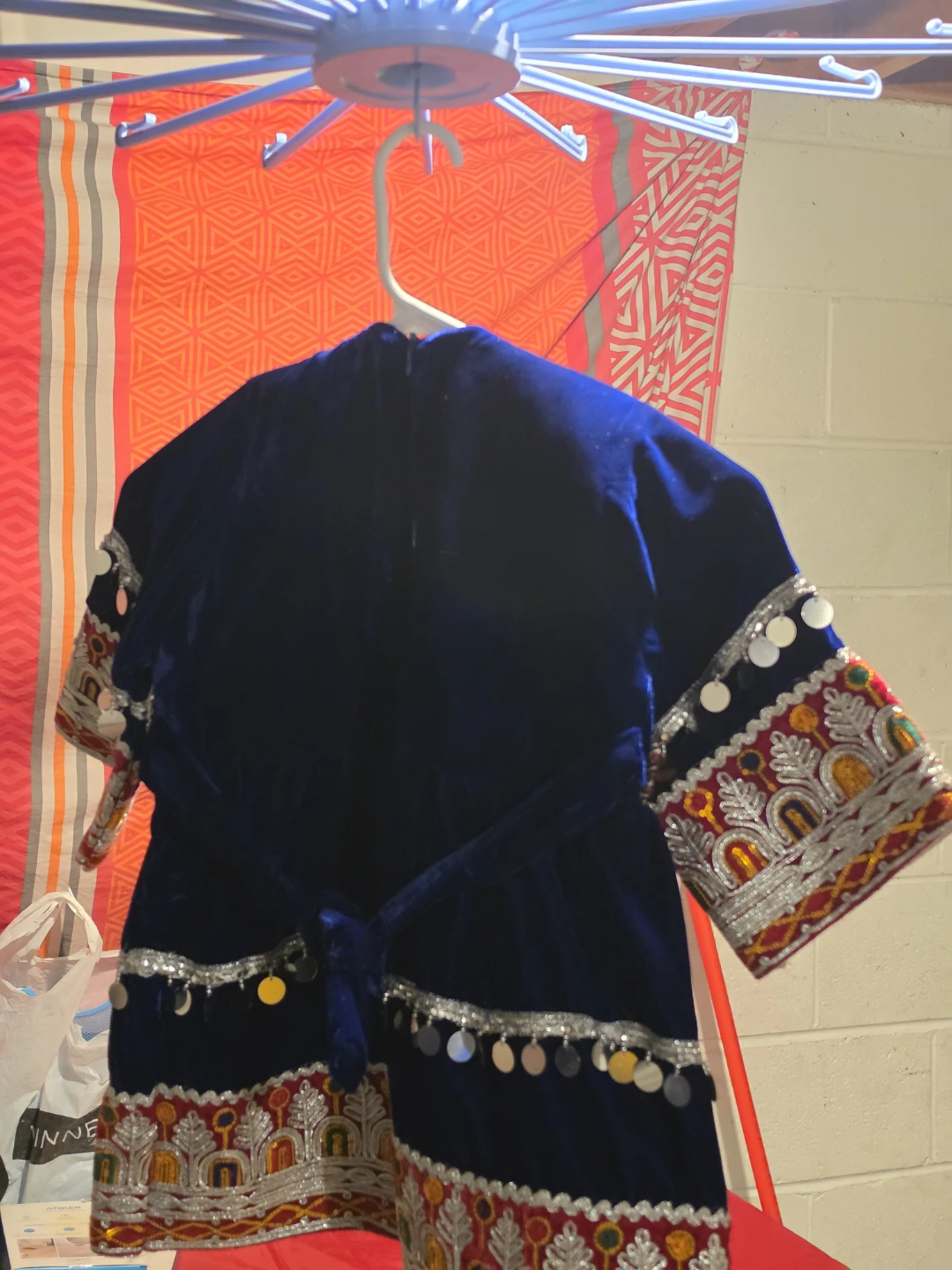 Girl's Blue Velvet Dress with Coin Embellishments - photo 3