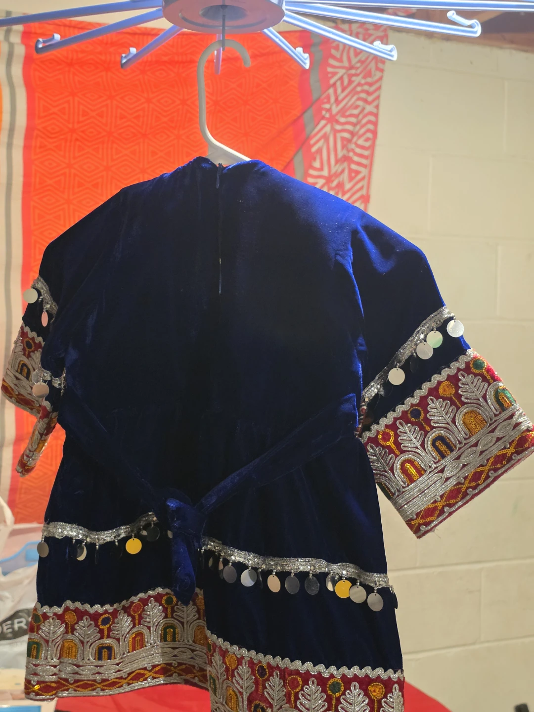 Girl's Blue Velvet Dress with Coin Embellishments - photo 4