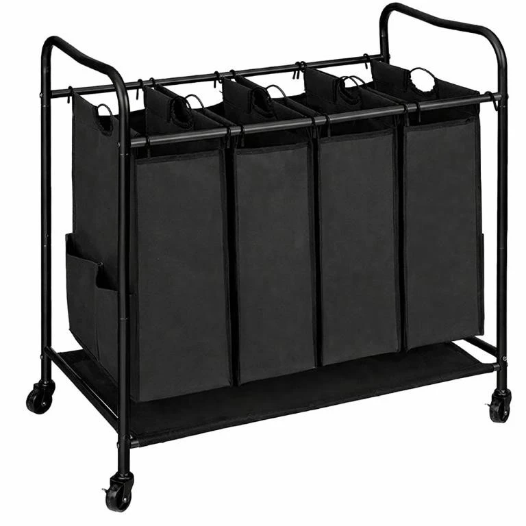Black 4-Bin Laundry Sorter with Wheels