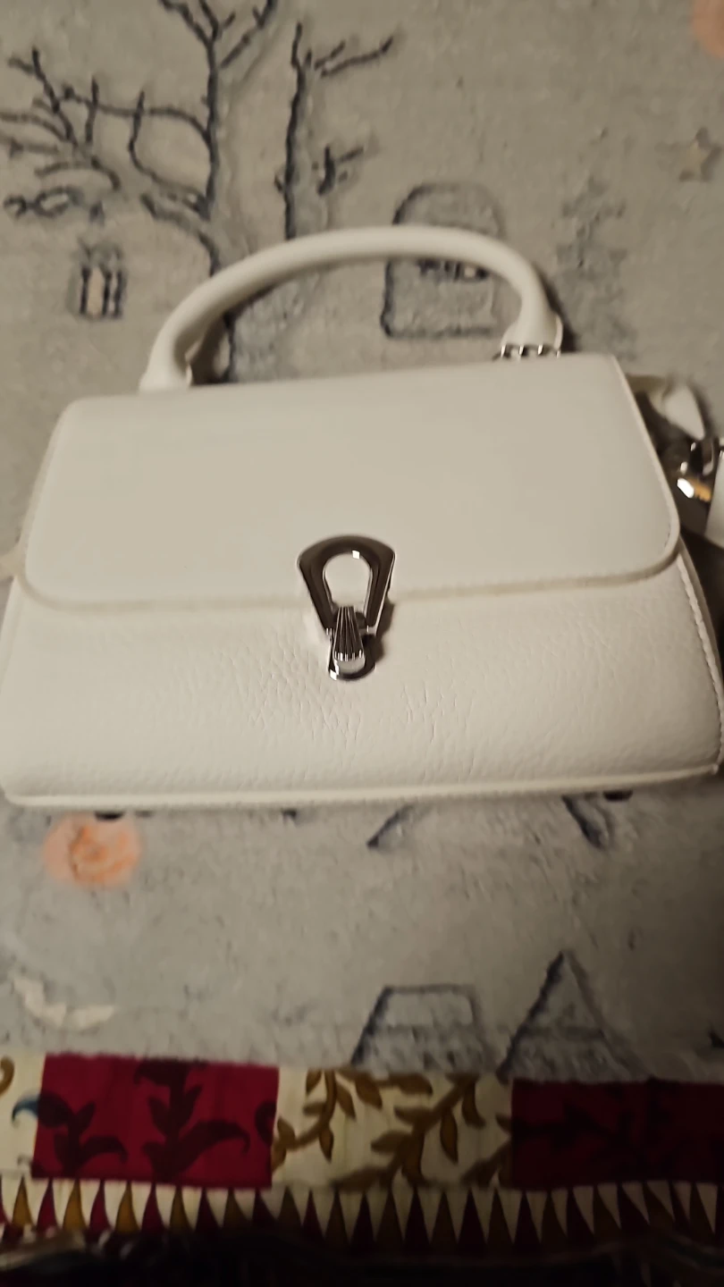 White Top-Handle Handbag with Silver Clasp