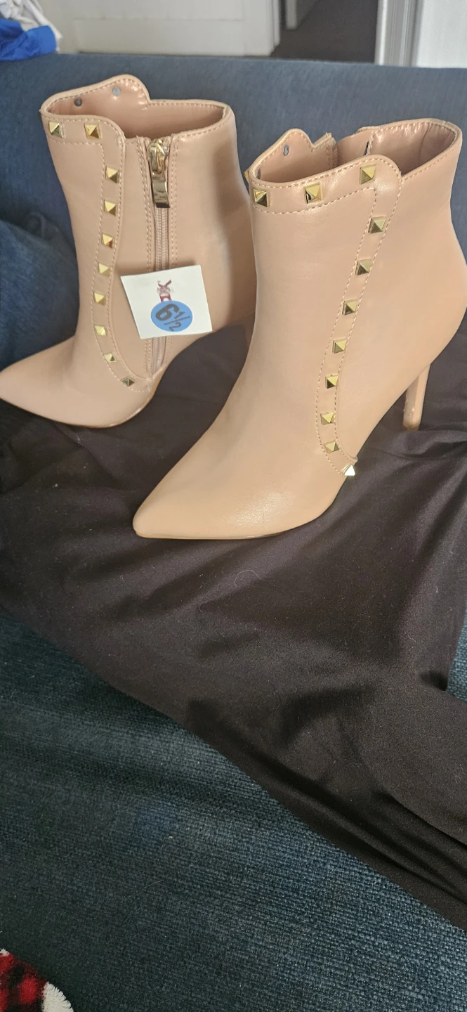 Studded Pointed Toe Ankle Boots - Size 6.5