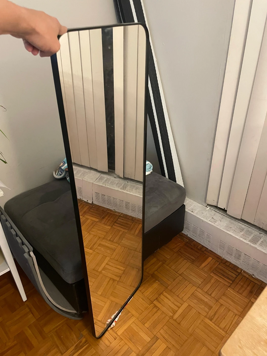 Black Metal Framed Rounded Corner Mirror