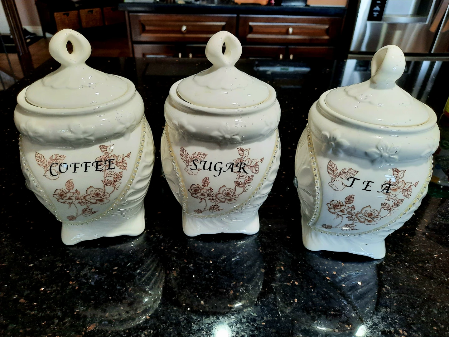 Ceramic coffee, tea, sugar canisters