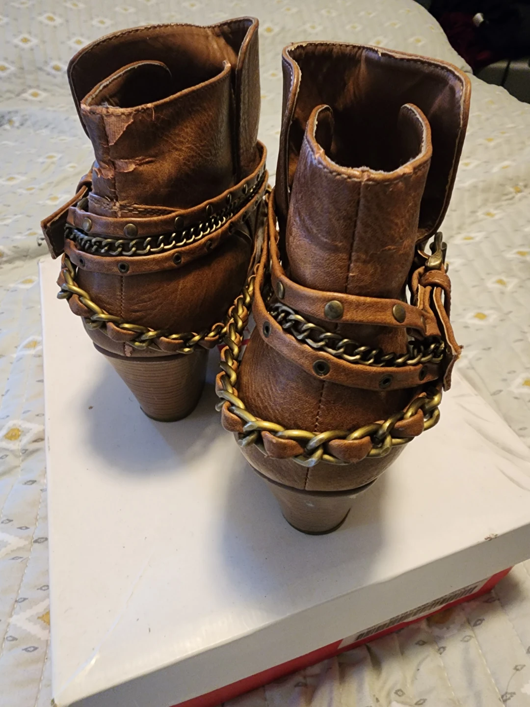 Just Fab Brown Ankle Boots with Chain Detail - photo 4