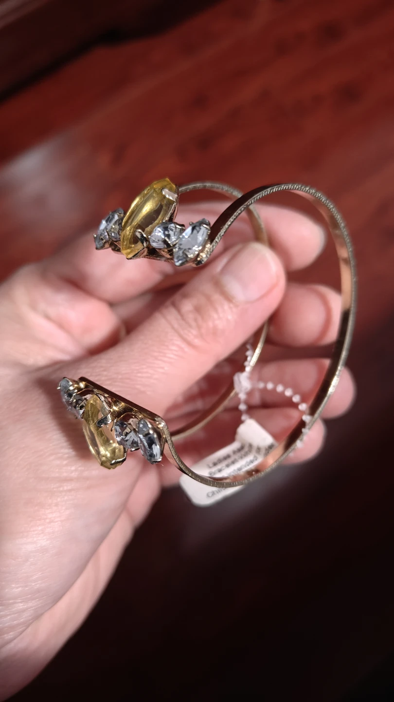 Gold-tone cuff bracelet with yellow and clear crystals - photo 2