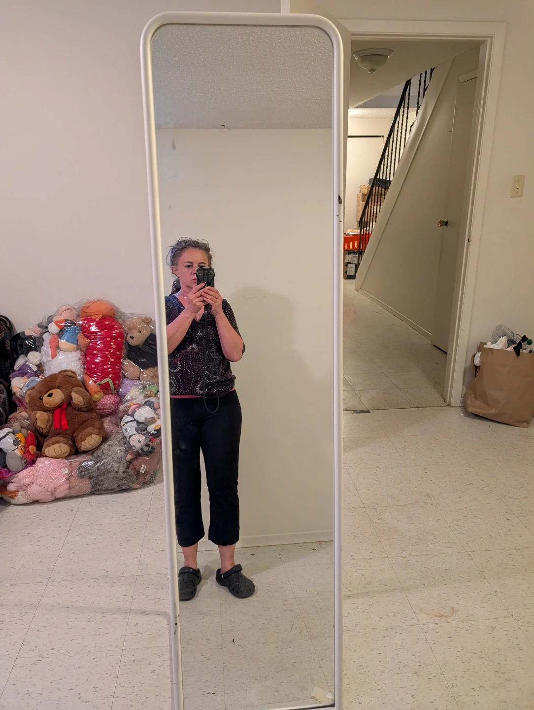 White Standing Mirror with Hooks and Rack