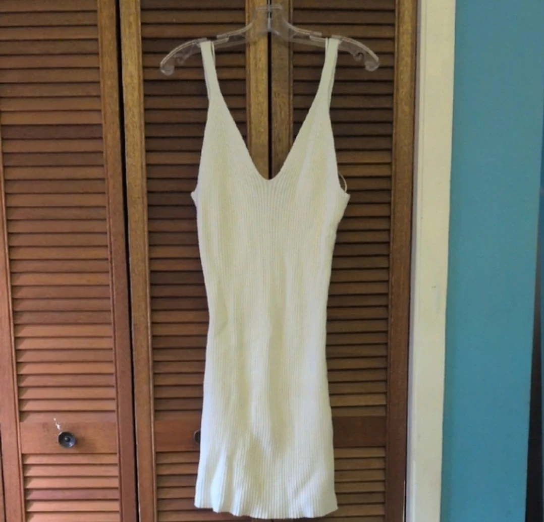 Jessica Simpson Ribbed V-Neck Tank Dress - Cream - Size L