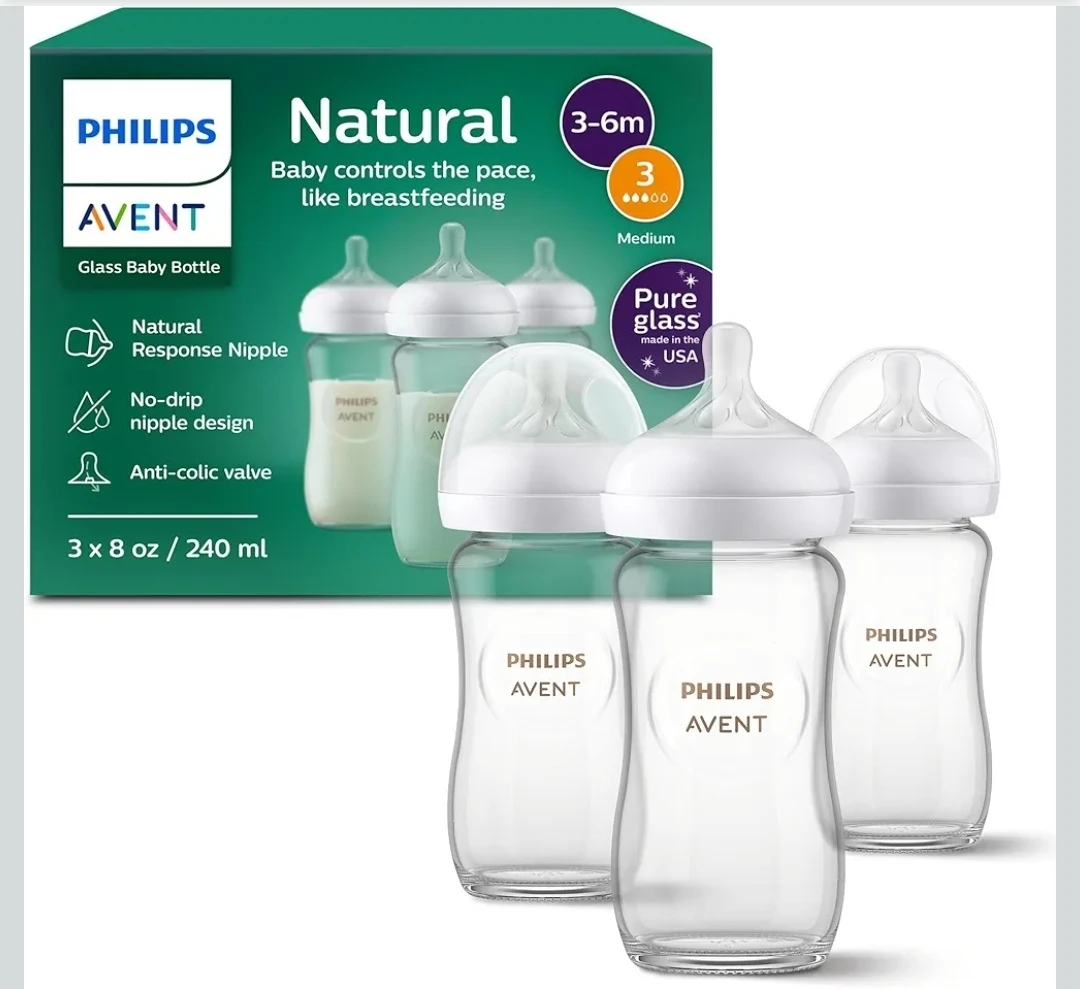 Philips Avent Natural Glass Baby Bottles - 3 x 8 oz / 240 ml