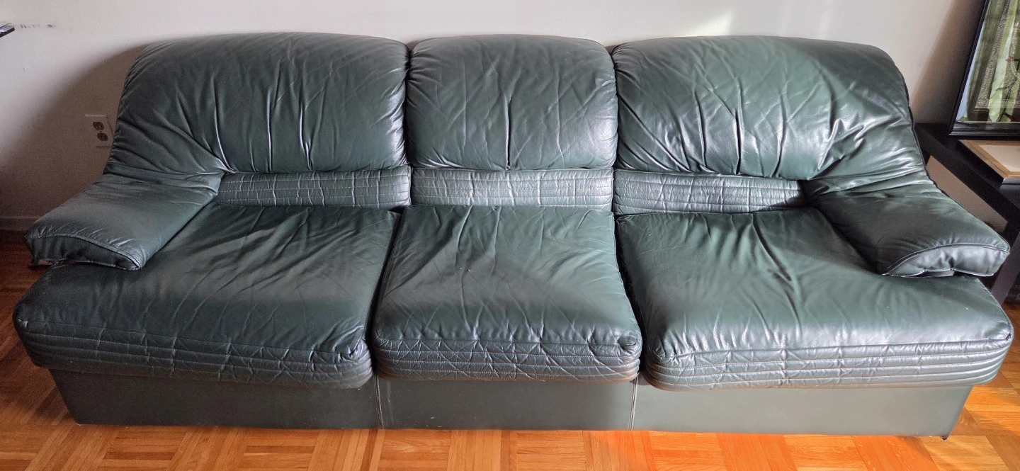 Green Leather Sofa - 3 Seater