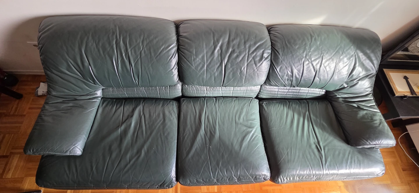 Green Leather Sofa - 3 Seater - photo 2