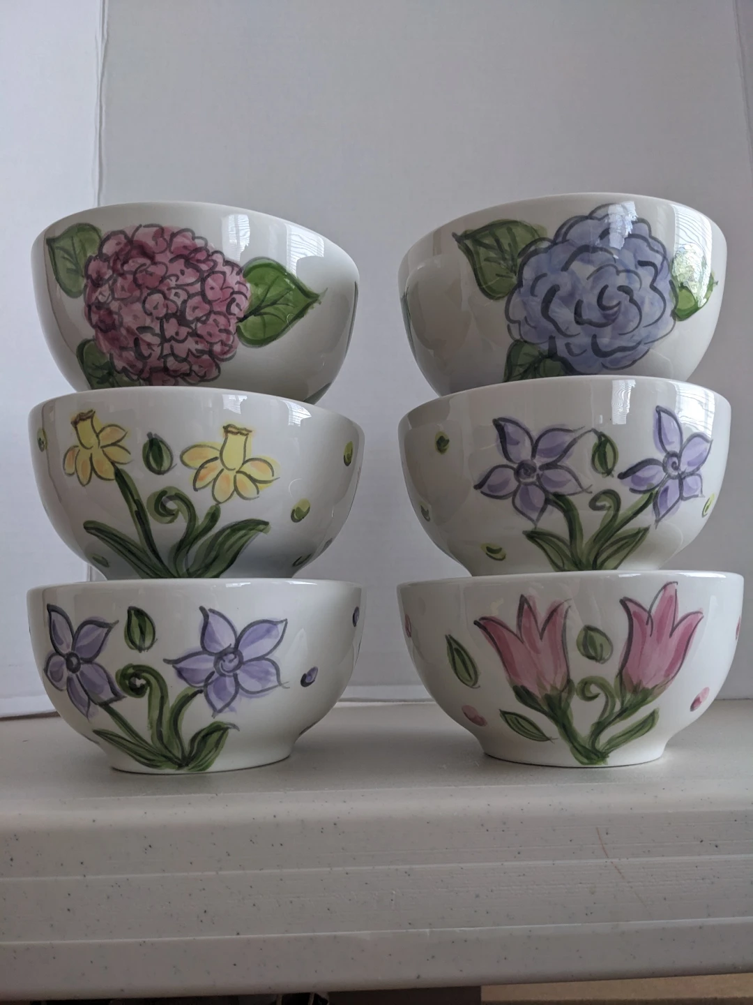 Set of 6 Floral Ceramic Bowls