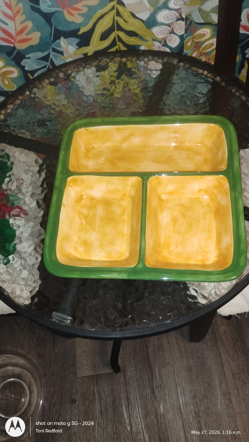 3-Section Divided Serving Dish Green Rim - photo 2