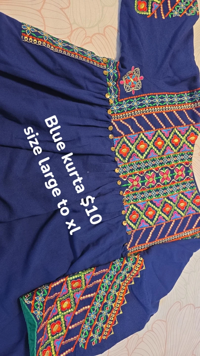 Used Blue Embroidered Kurta - Large to XL - photo 4