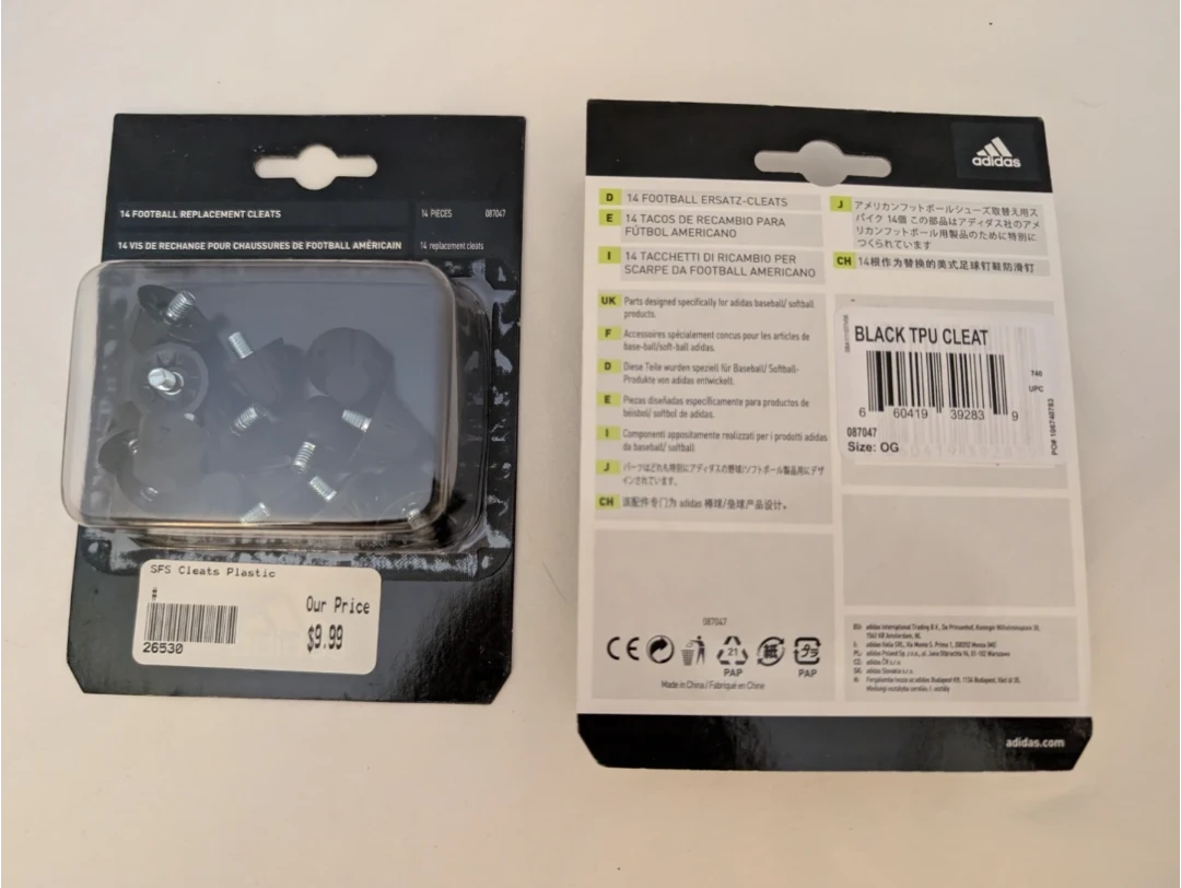 Adidas Black TPU Cleat Replacements - 14 Pieces