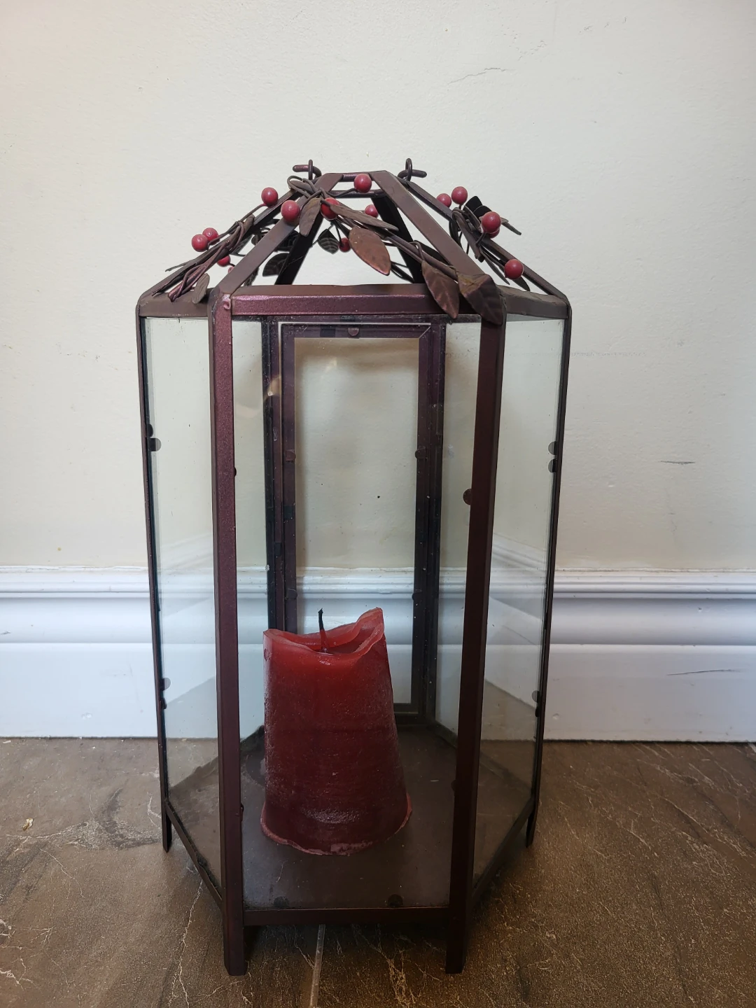 Decorative Lantern with Faux Berries and Leaves . 15" tall