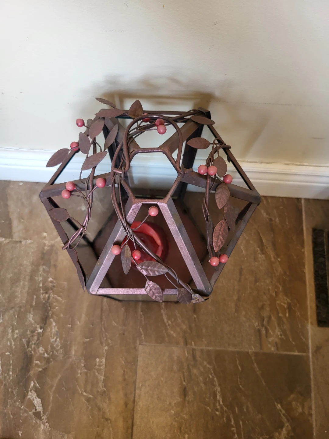 Decorative Lantern with Faux Berries and Leaves . 15" tall - photo 2