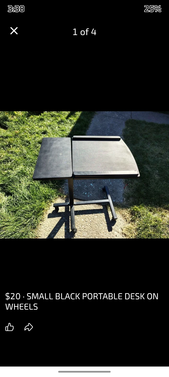 Small Black Portable Desk on Wheels