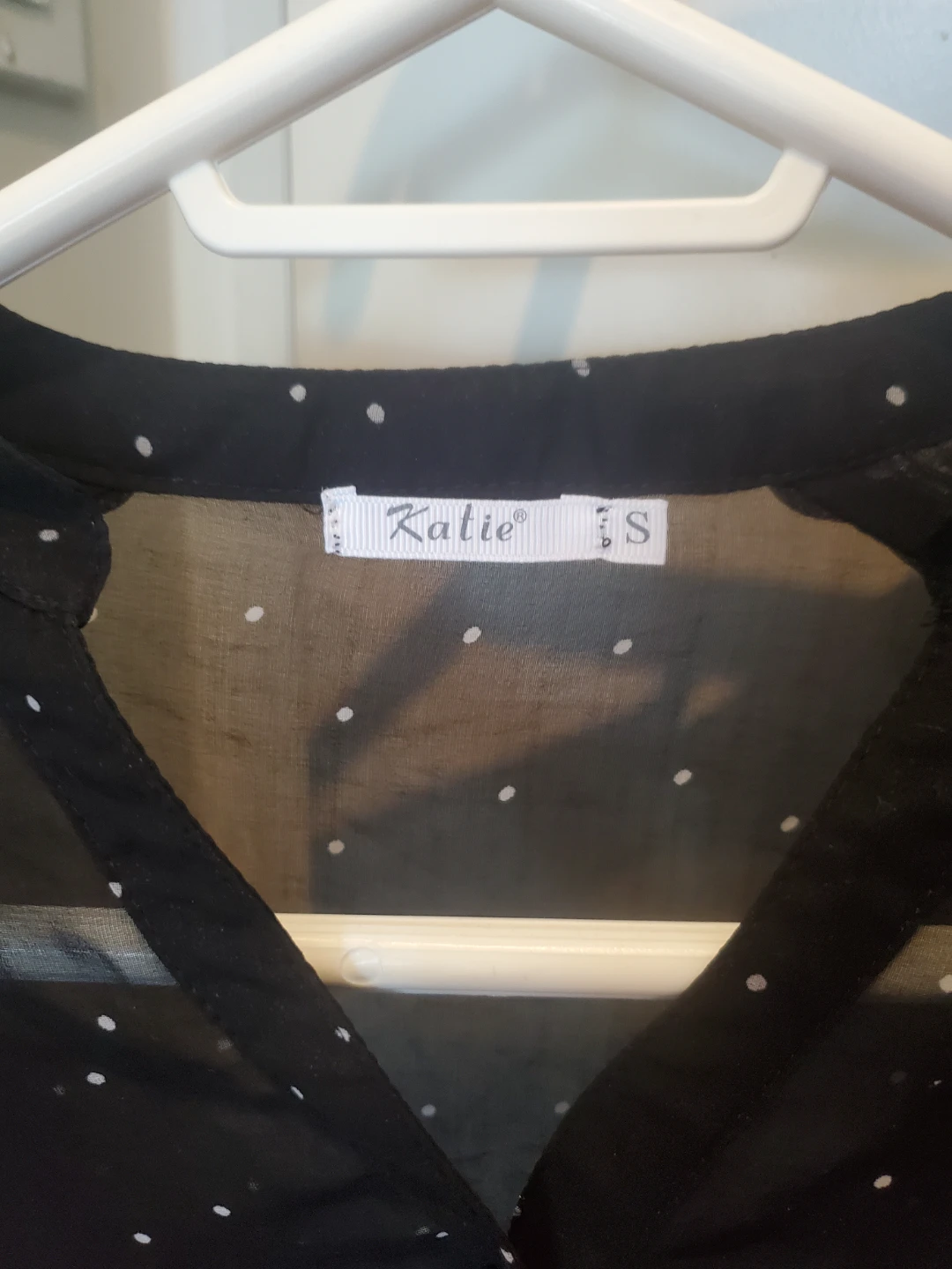 Katie black polka dot sheer button-up tie-front blouse size S - photo 2