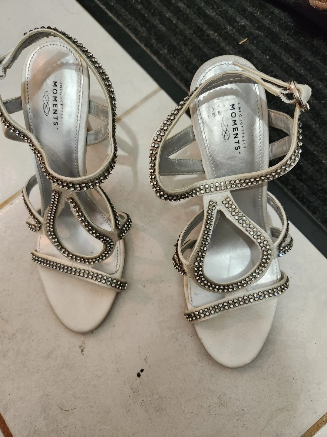 White Bejeweled Strappy Heels