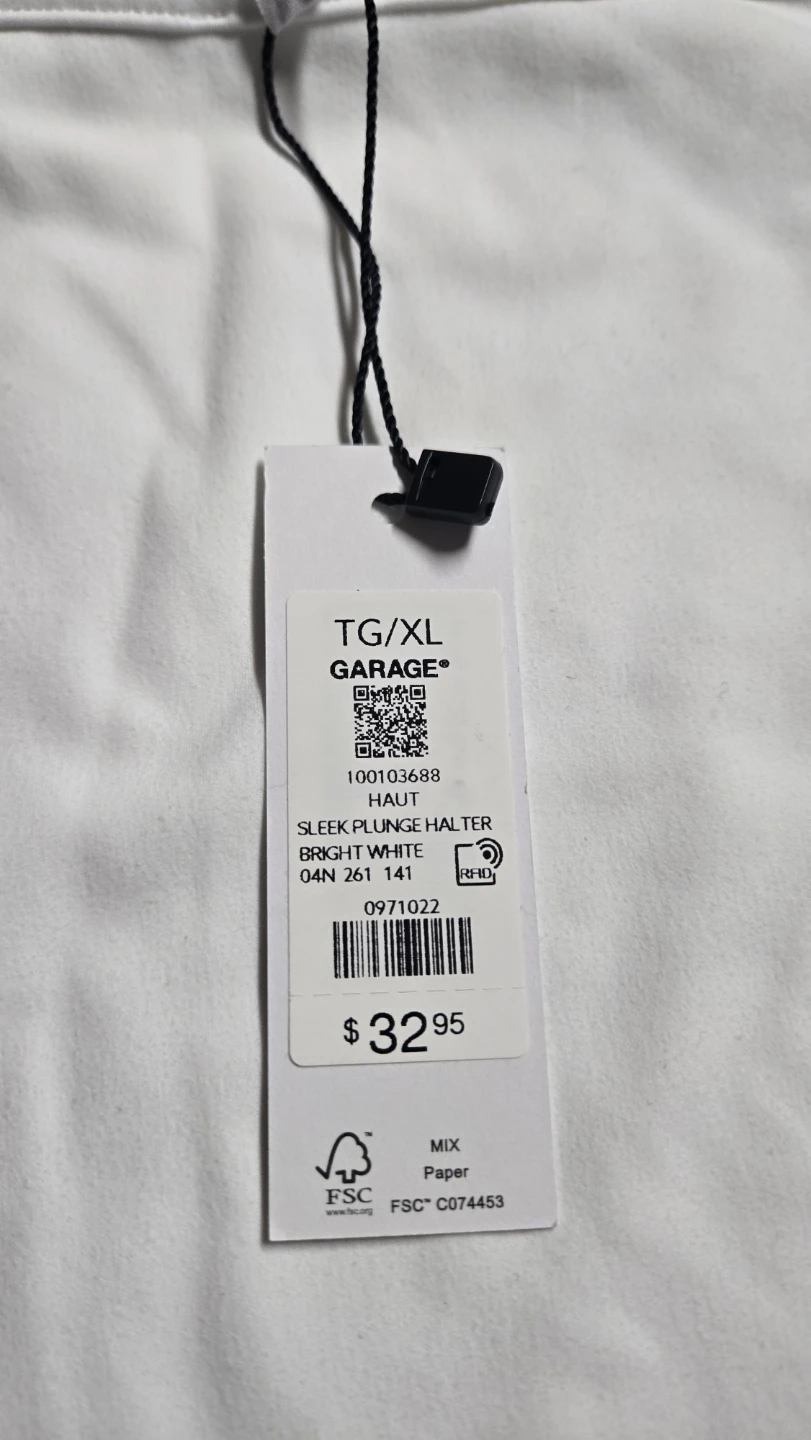 Garage Sleek Plunge Halter Top Bright White TG/XL - photo 3