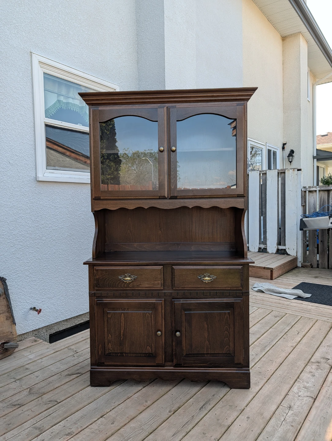 Dark Wood Hutch with Glass Doors