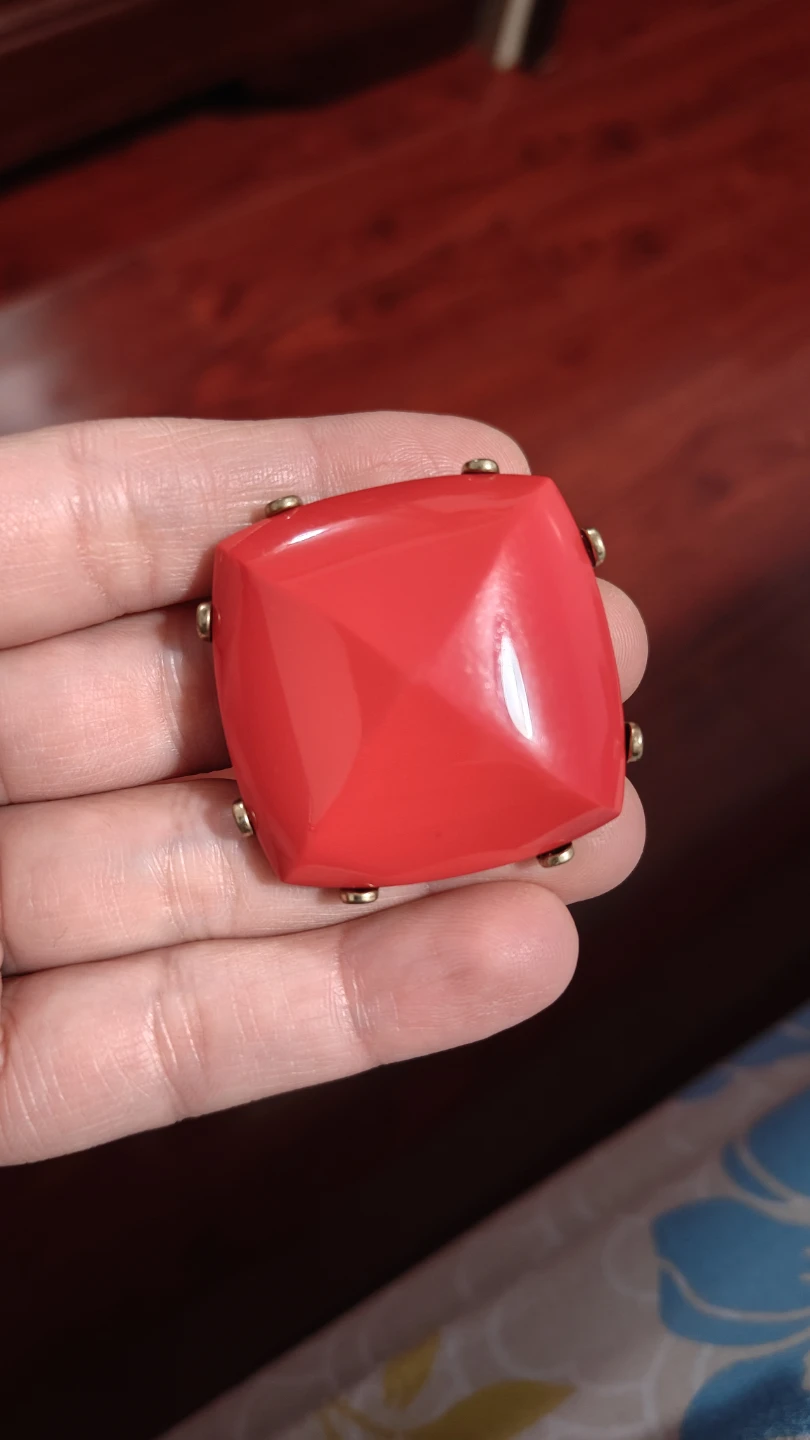 Red Square Statement Ring with Gold Band