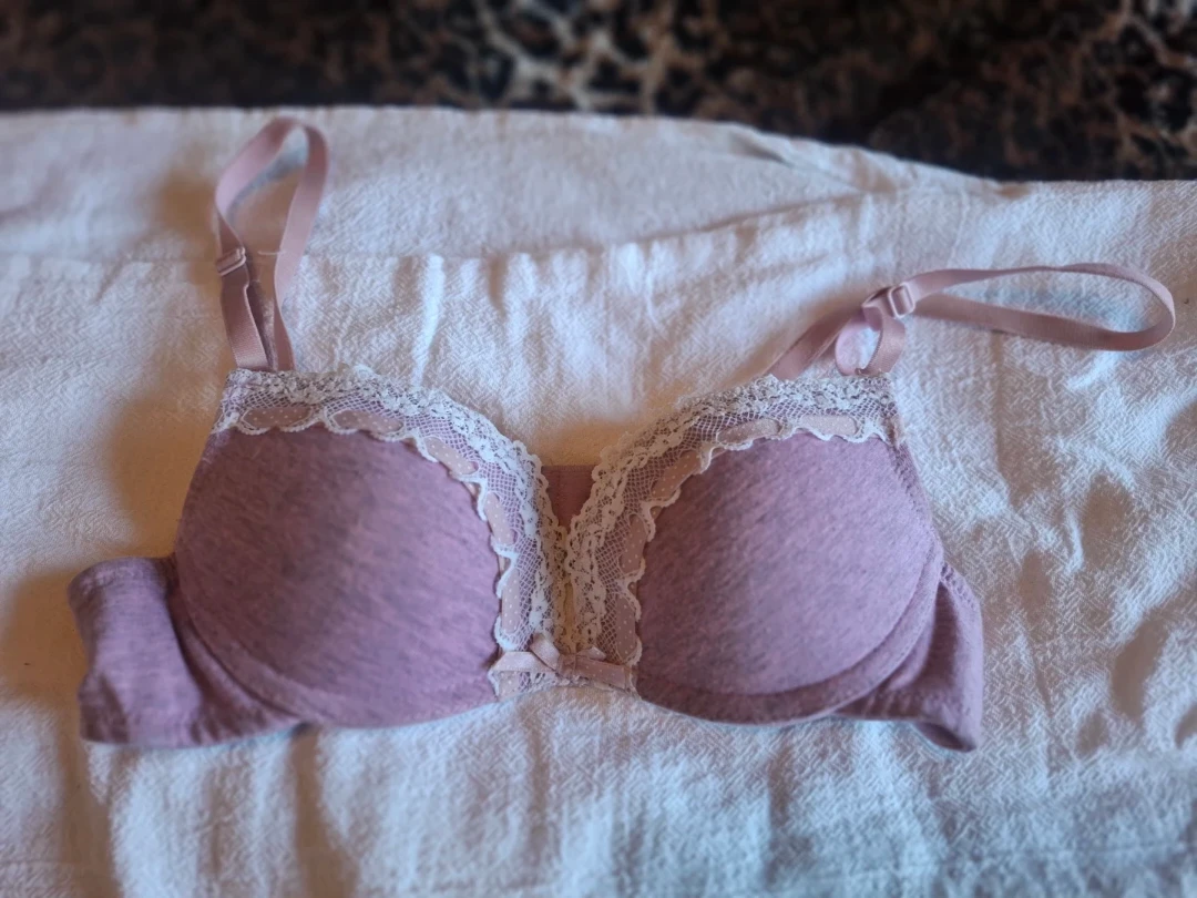Pink Bra with White Lace Trim