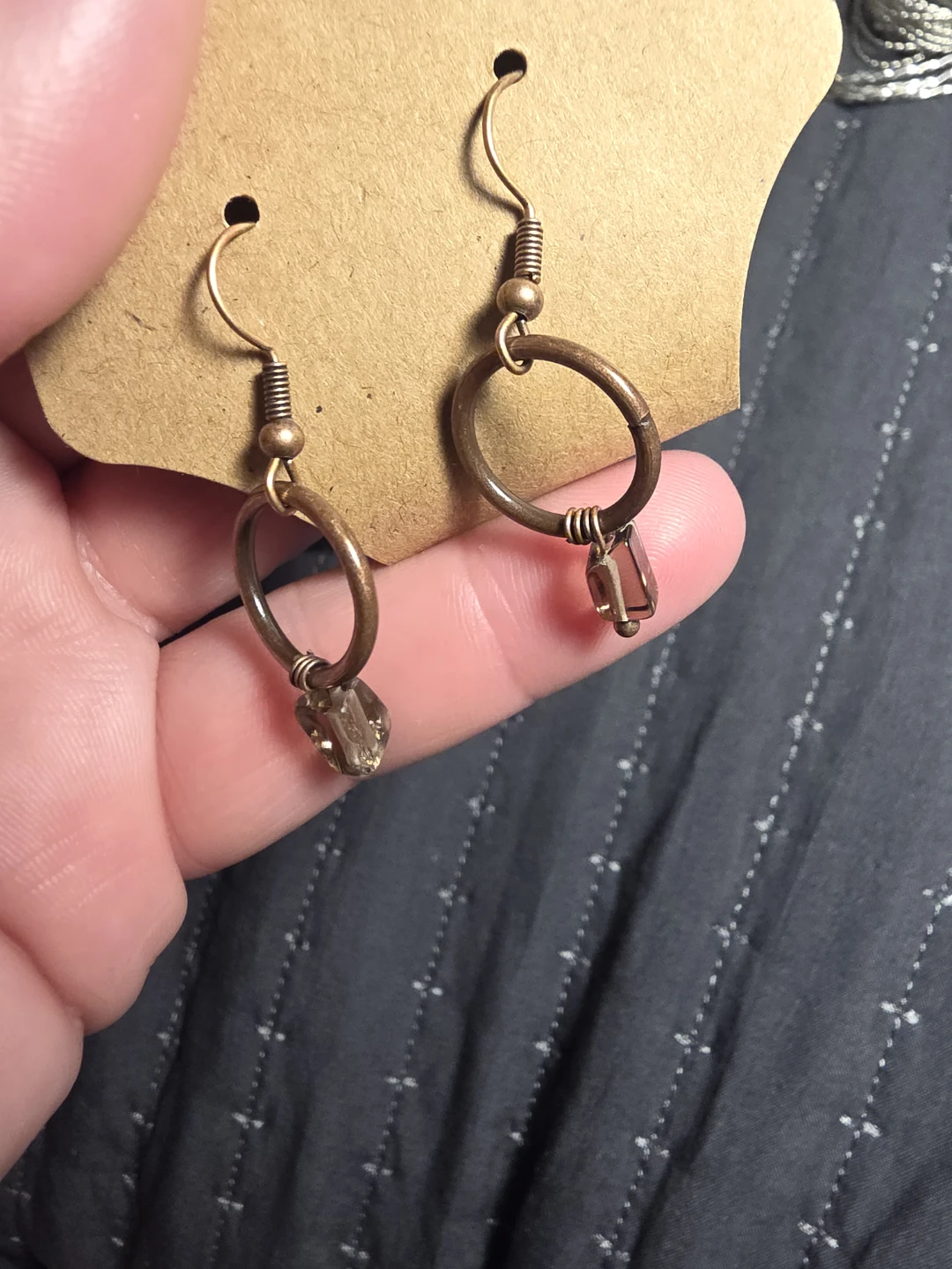 Smokey Quartz Minimalist Hoop Earrings