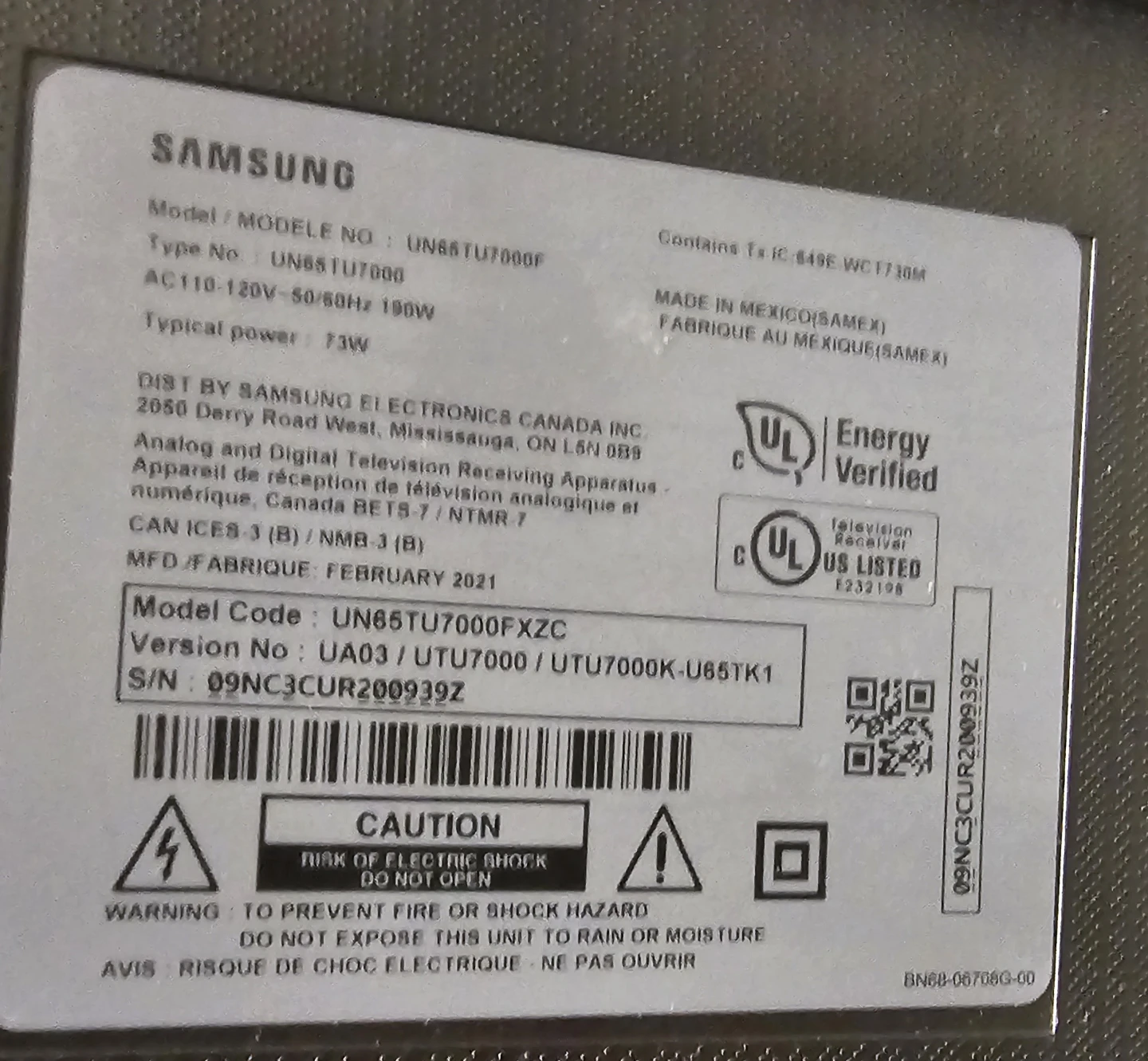 Samsung UN65TU7000FXZC 65" Smart TV