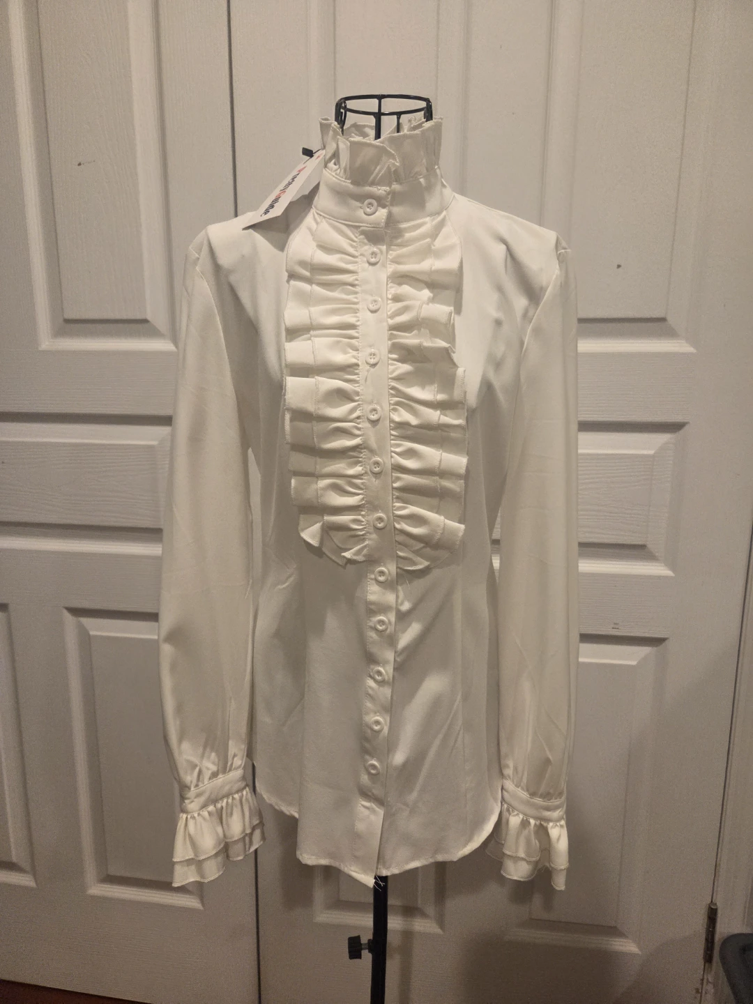 Pretty Nude White Ruffle Button-Up Blouse