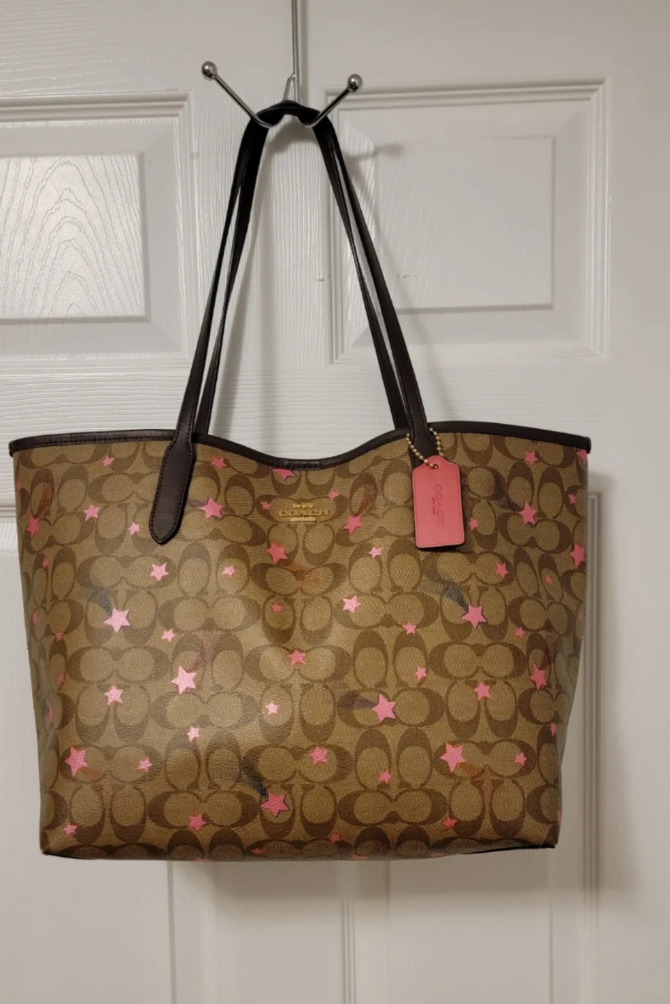 Coach City Tote In Signature Canvas With Disco Star Print