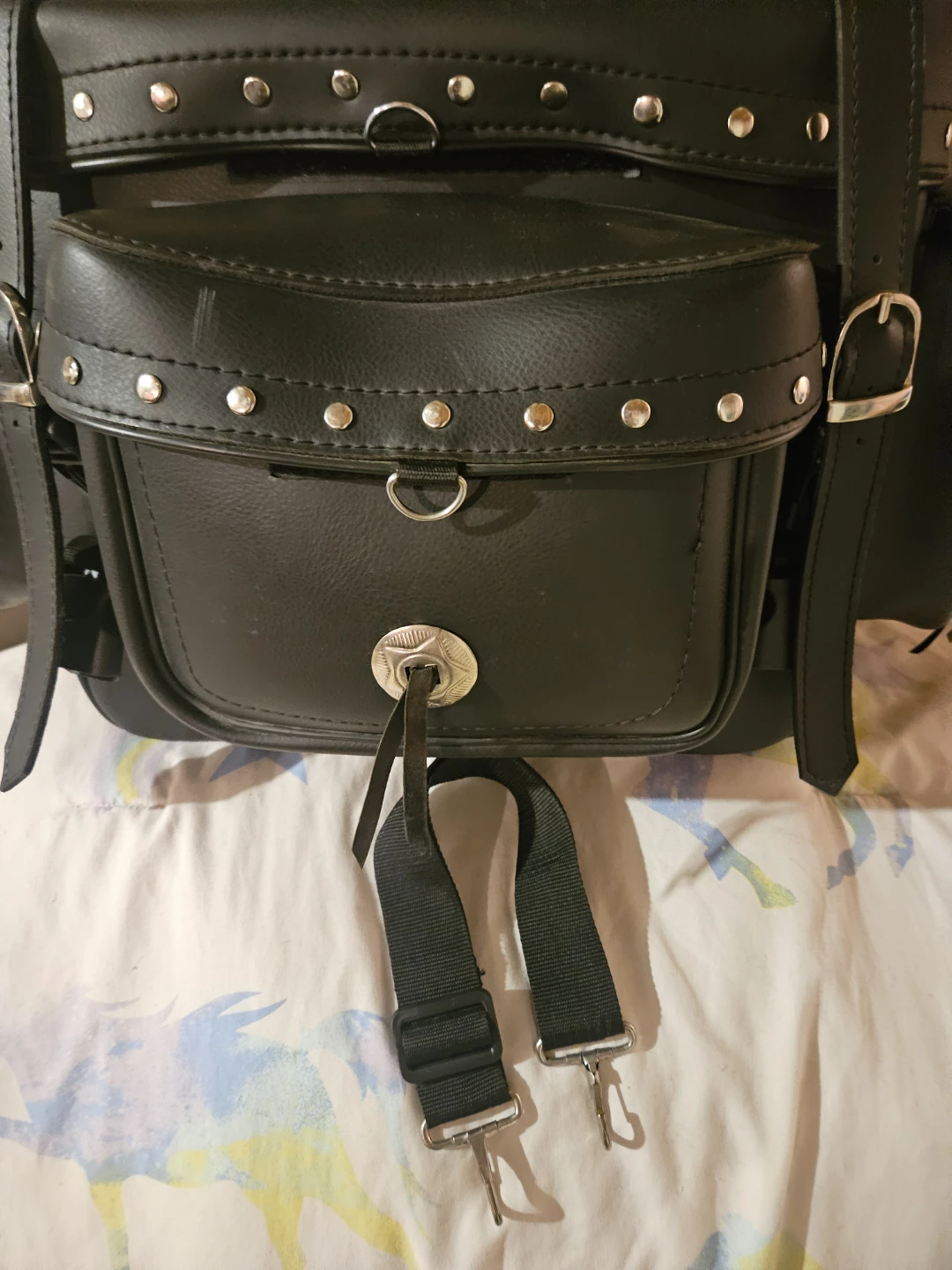 Black Faux Leather Motorcycle Saddlebags with Studs - photo 4