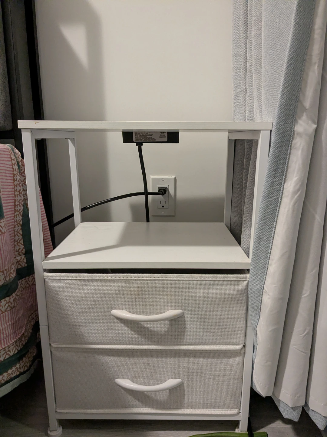 White Nightstand with Built-in Power Outlets and USB Ports