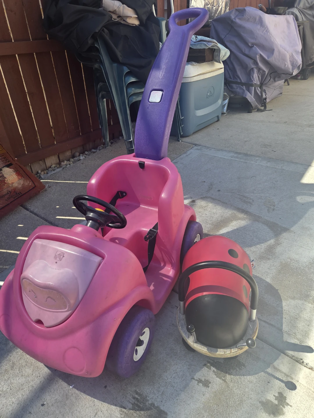 Pink Push Car with Ladybug Trailer
