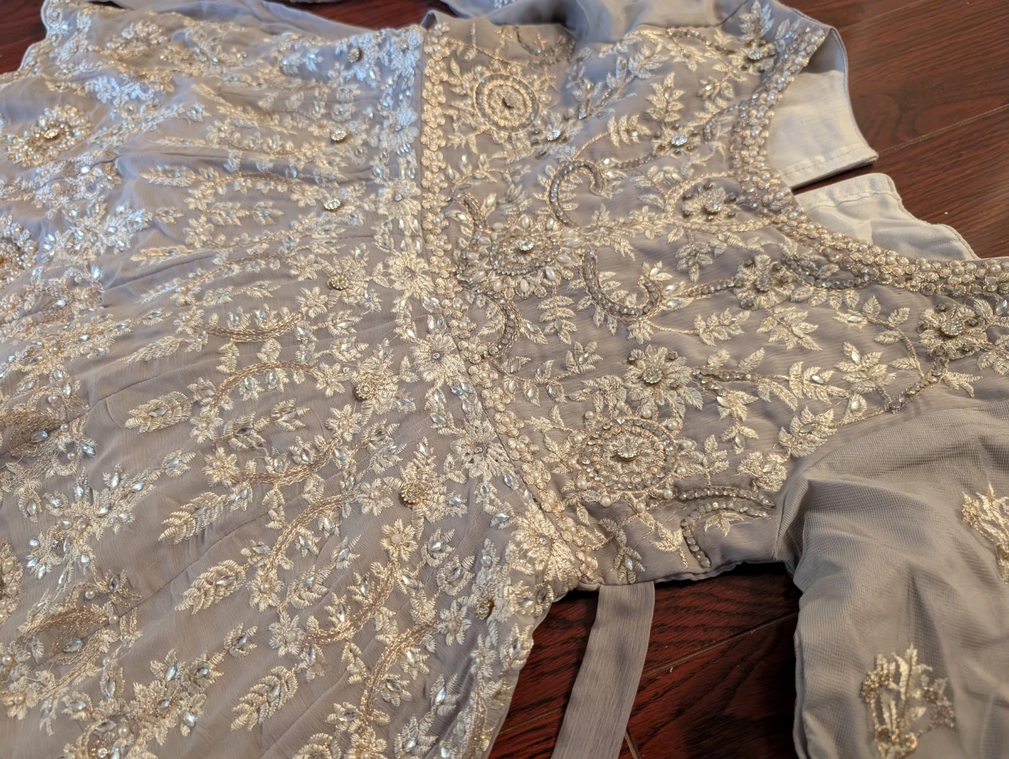Girl's Embroidered Grey Sharara Suit with Dupatta - photo 2