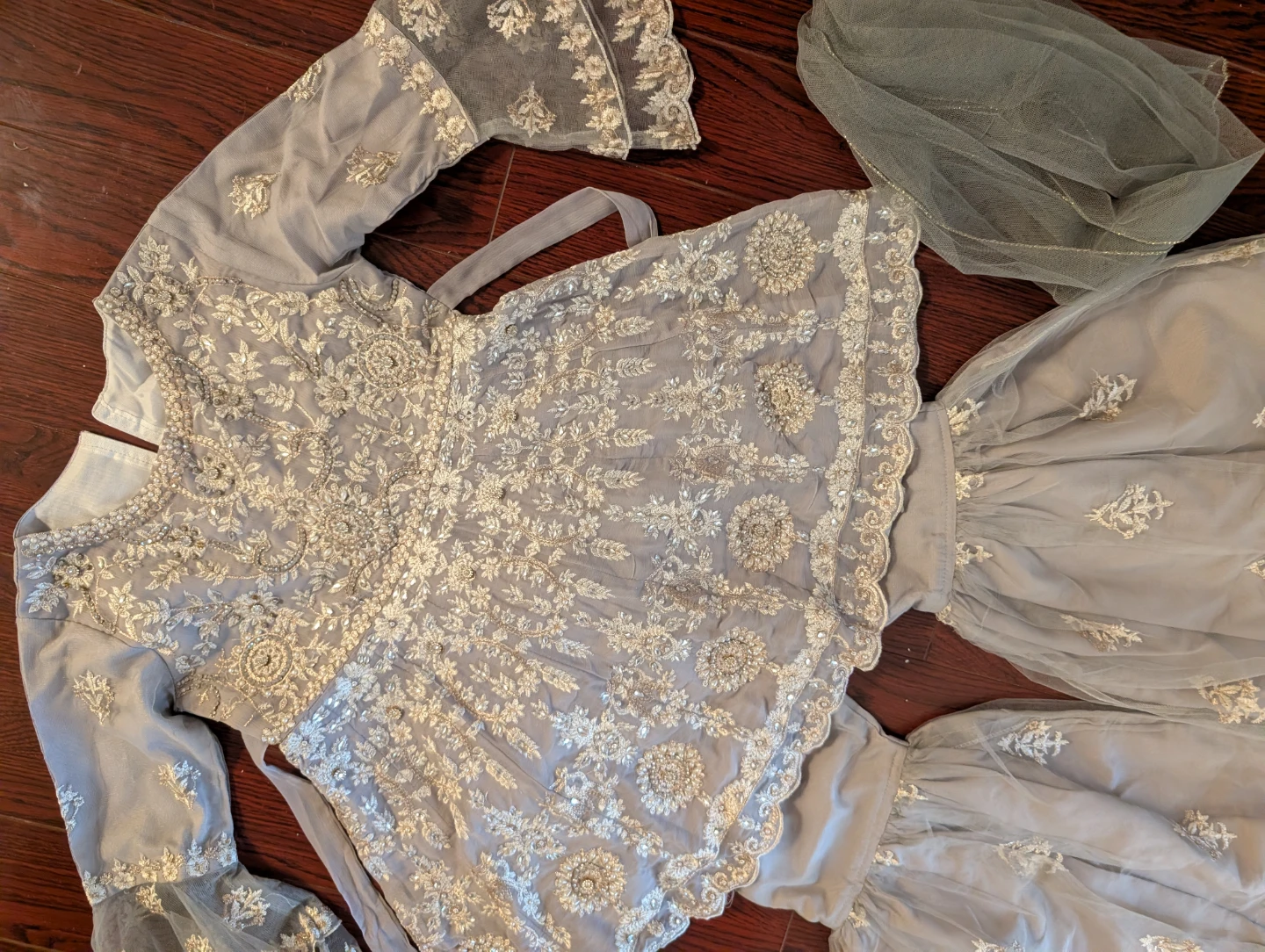 Girl's Embroidered Grey Sharara Suit with Dupatta - photo 5