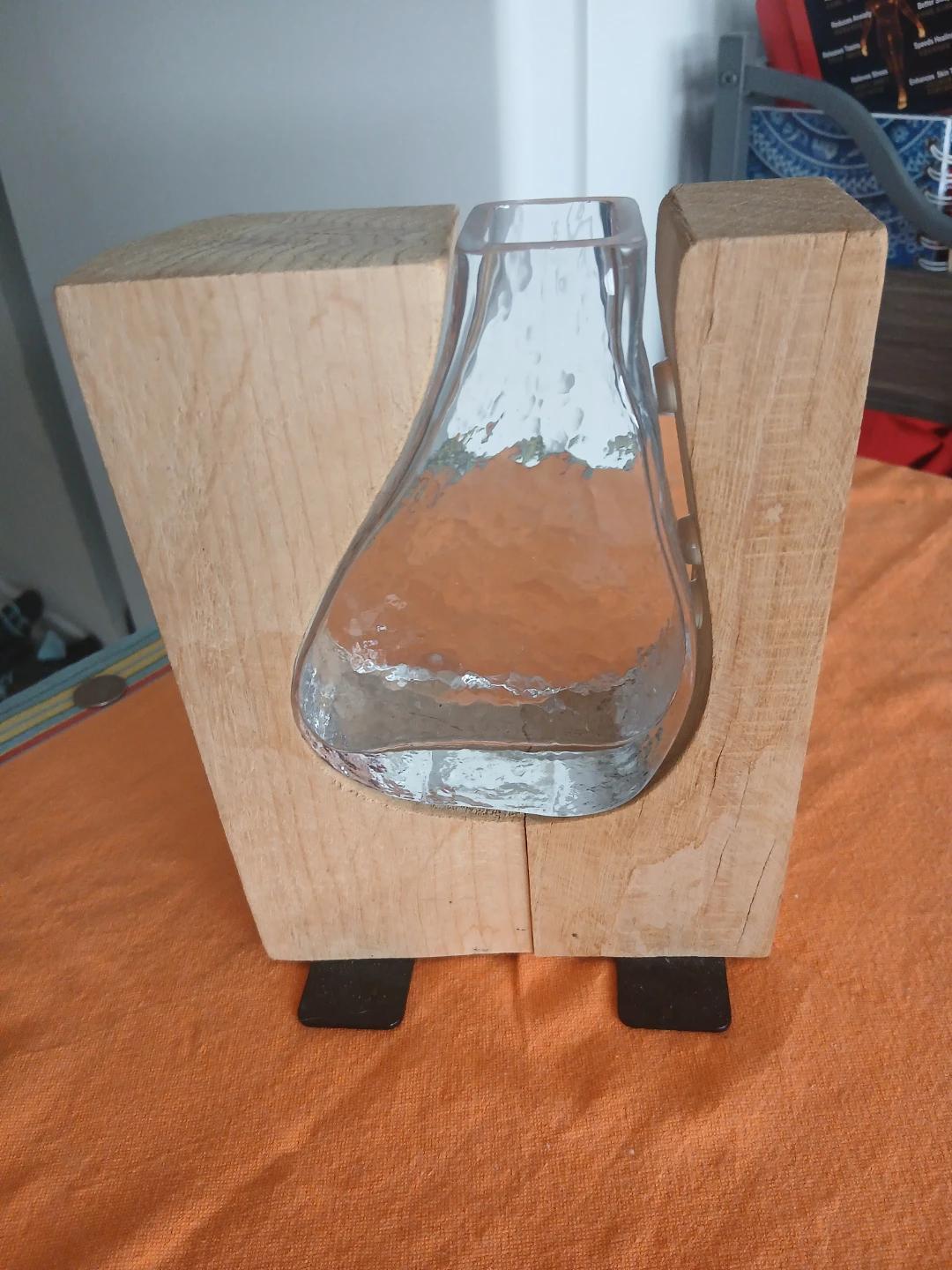 Unique Wooden Vase with Glass Insert