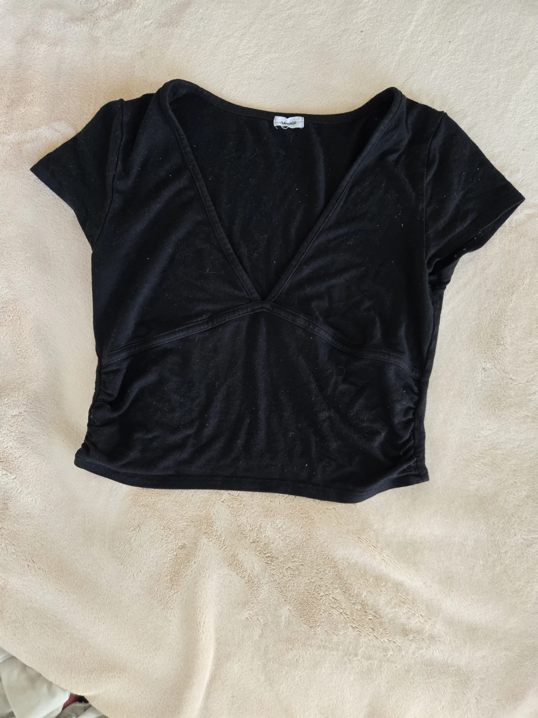 Black Garage V-Neck Cropped Top
